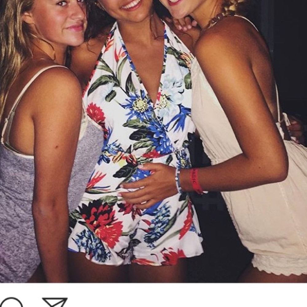 Floral white halter romper